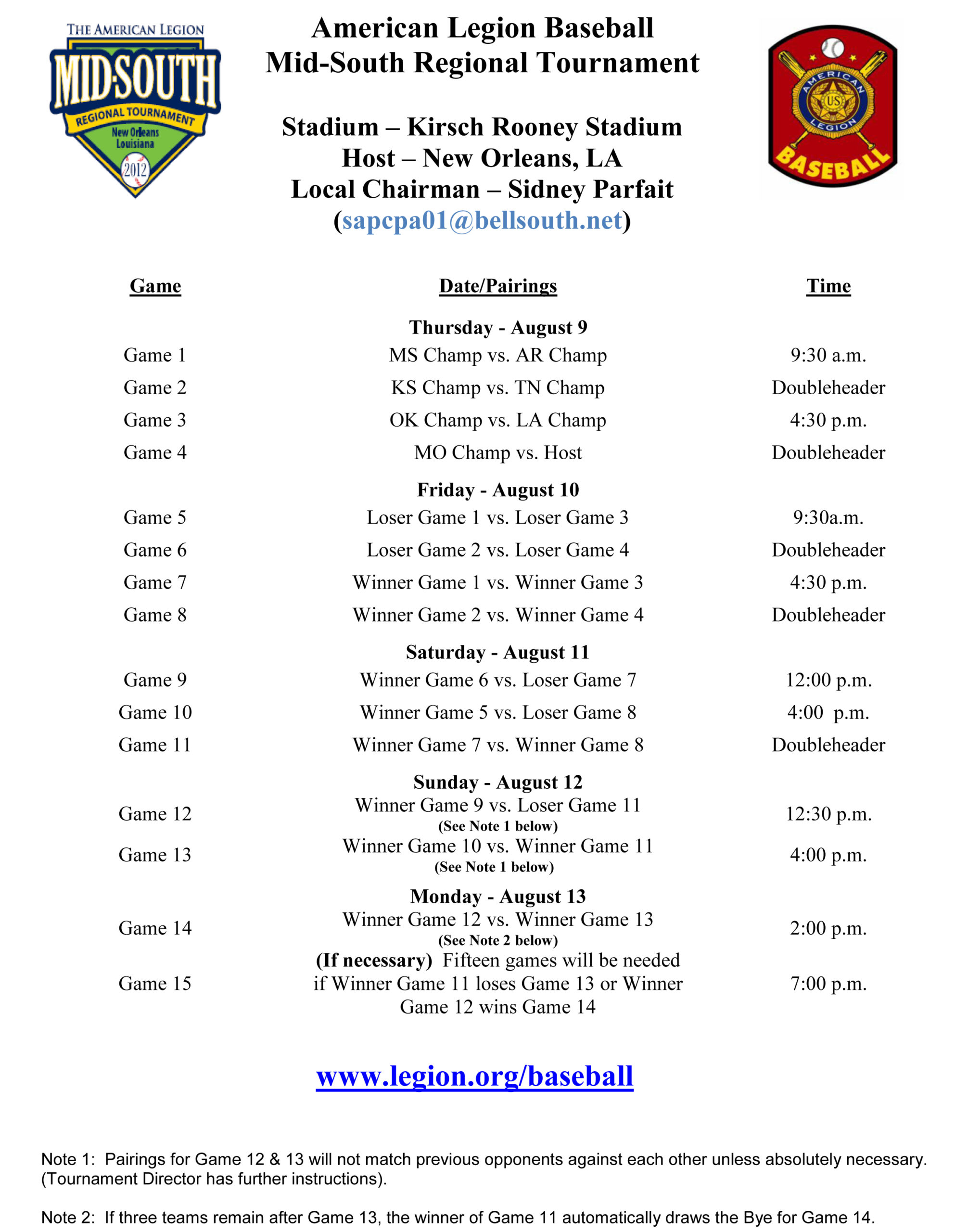 American Legion Baseball Mid South Regional Tournament Schedule American Legion Baseball Mid South Regional Tournament Schedule