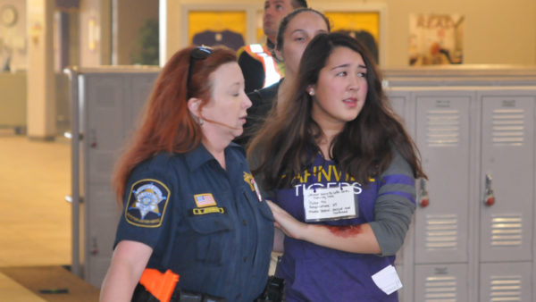 Police and student representation during the active shooter drill held at Hahnville High School last year.